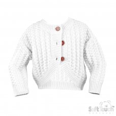 CD18-W: Long Sleeve White Knitted Cardigan (0-12 Months)